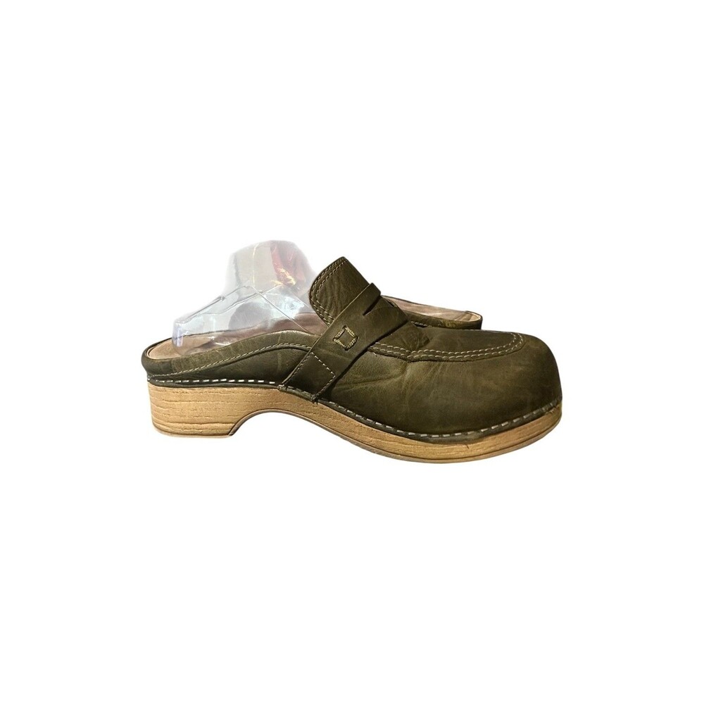 Dansko Bel Olive Green Oiled Penny Loafer Slip-On Mule Womens 40 US 9.5 Boho - Picture 3 of 11